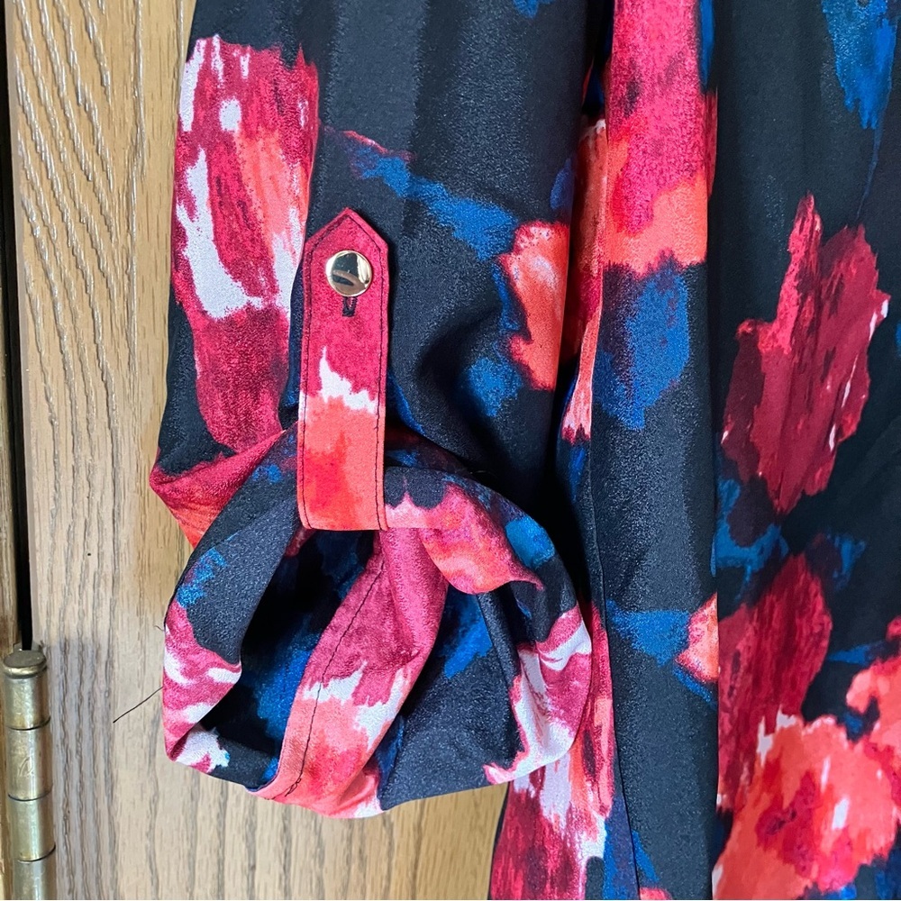 Ivanka Trump Charming Floral Blouse - Black with Coral & Blue Button Down - Picture 3 of 6